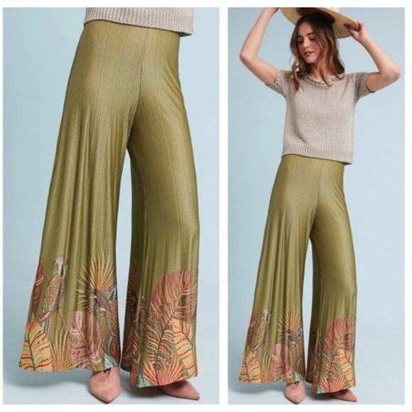 FARM Rio Pants - Farm Rio Anthropologie Guadalupe Parrot Wide Leg Pants Size XL